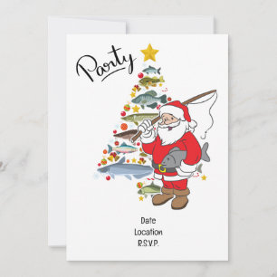 Fishing Lovers Christmas with Santa Claus Invitation