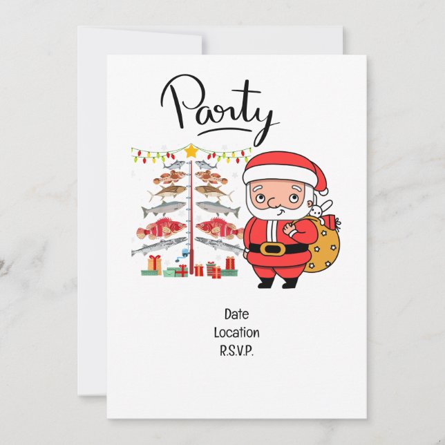 Fishing Lovers Christmas with Santa Claus Invitation (Front)