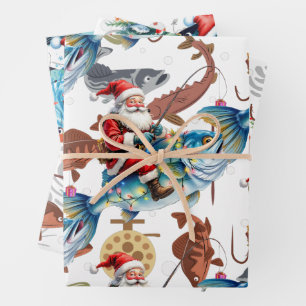 Fishing Lovers Christmas with Santa Claus Wrapping Paper Sheets