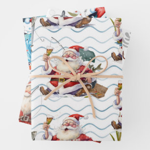 Fishing Lovers Christmas with Santa Claus Wrapping Paper Sheets
