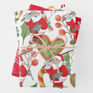 Fishing Lovers Christmas with Santa Claus Wrapping Paper Sheets