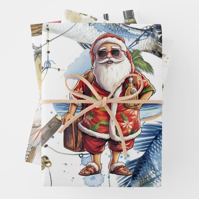 Fishing Lovers Christmas with Santa Claus Wrapping Paper Sheets (In situ)