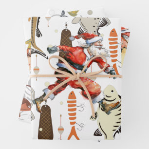 Fishing Lovers Christmas with Santa Claus Wrapping Paper Sheets