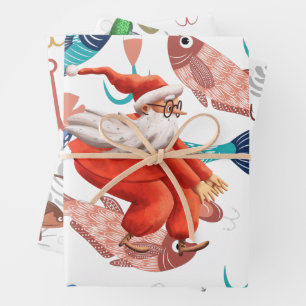 Fishing Lovers Christmas with Santa Claus Wrapping Paper Sheets