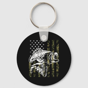 Fishing Lovers Fishing Vintage American Flag Keychain