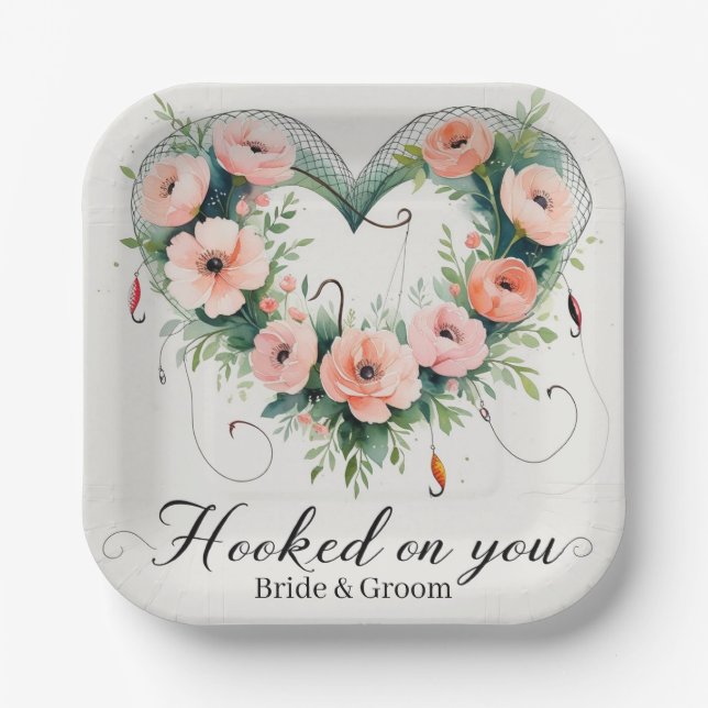 Fishing lovers Hook on you for  Wedding  Paper Plates (Front)