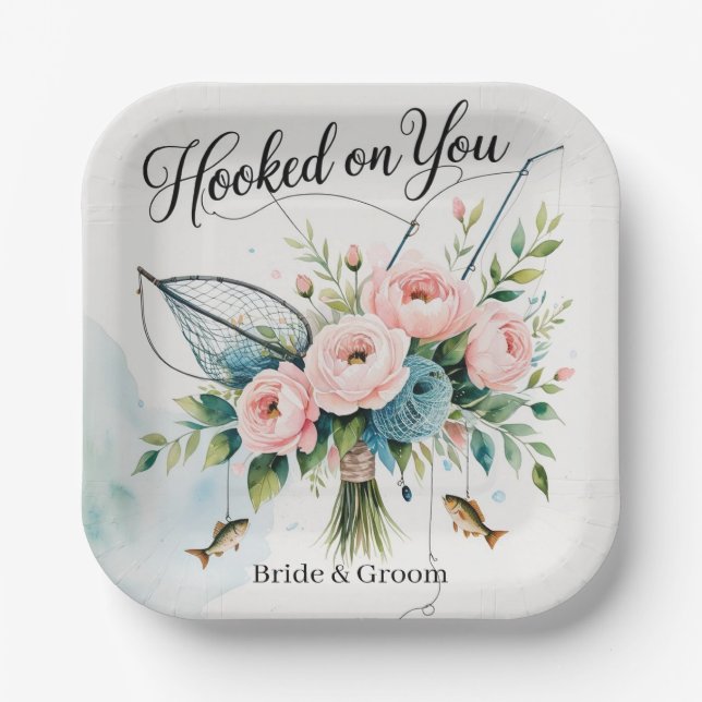 Fishing lovers Hook on you for  Wedding  Paper Plates (Front)