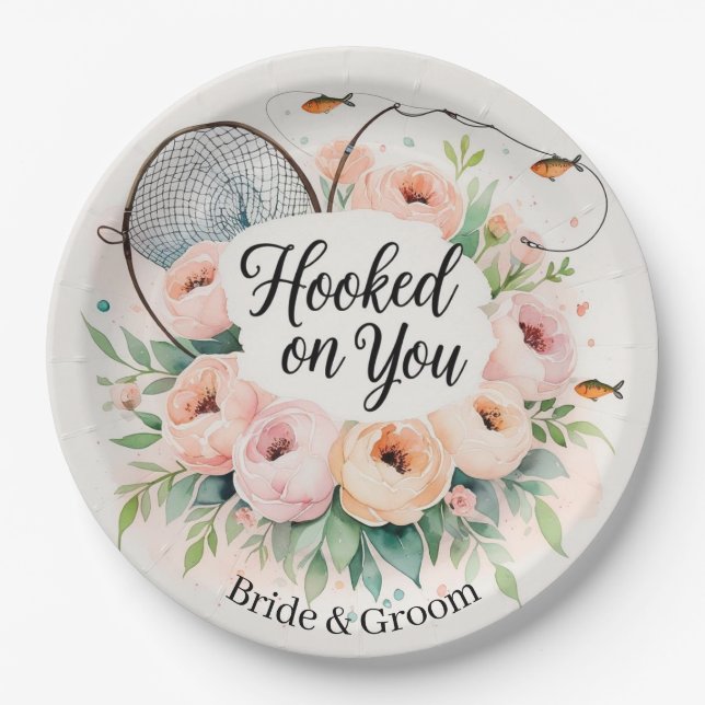 Fishing lovers Hook on you for  Wedding  Paper Plates (Front)
