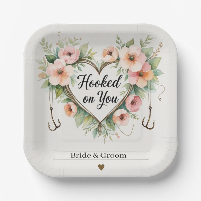 Fishing lovers Hook on you for  Wedding  Paper Plates (Front)