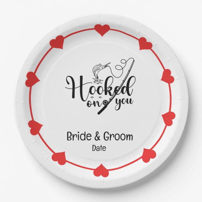 Fishing Lovers Hook on you Wedding  Paper Plates (Front)
