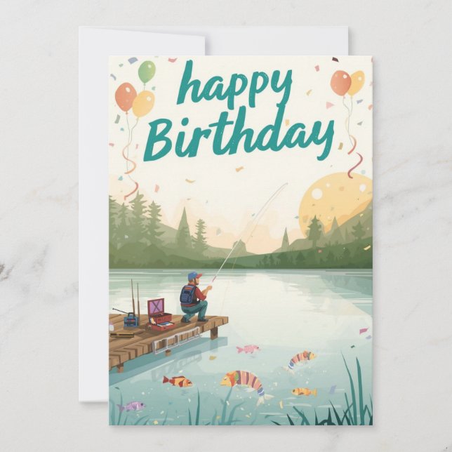 Fishing Lovers is fishing on his birthday  Card (Front)