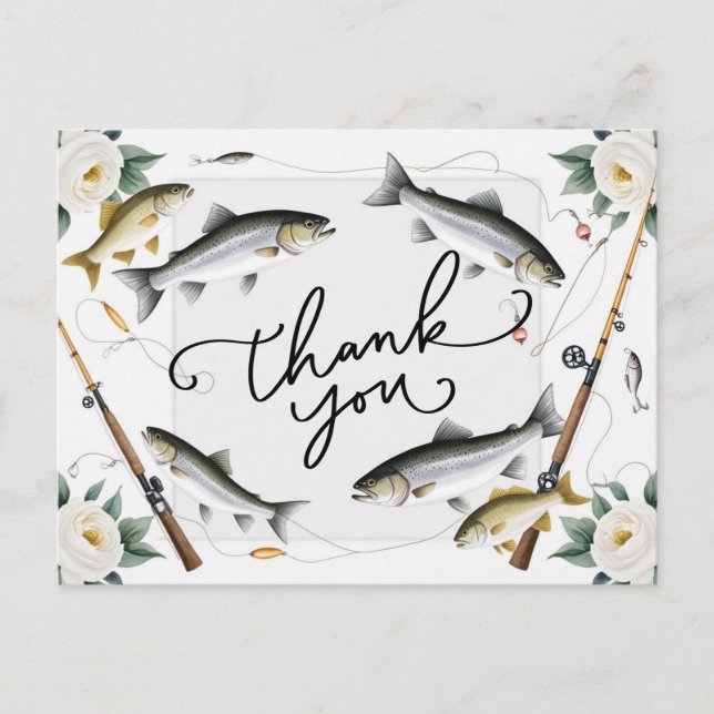 Fishing Lovers Thank you with fish and flowers Postcard (Front)