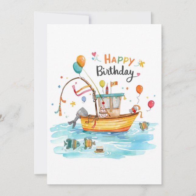 Fishing Lovers themed go fishing on his birthday  Card (Front)