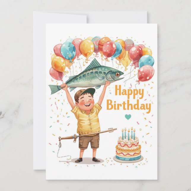 Fishing Lovers themed go fishing on his birthday  Card (Front)