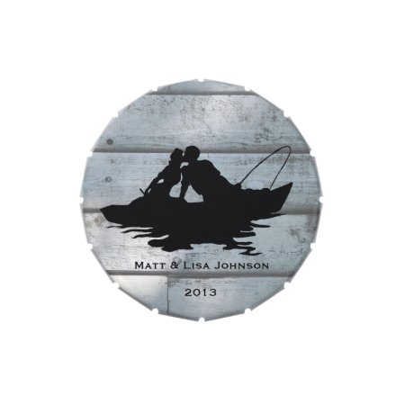 Fishing Lovers Wood Wedding Personalized Candy Tin