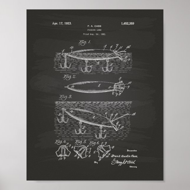 Fishing Lure 1923 Patent Art Chalkboard Poster (Front)