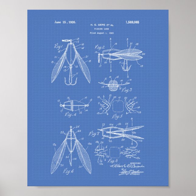 Fishing Lure 1926 Patent Art Blueprint Poster (Front)
