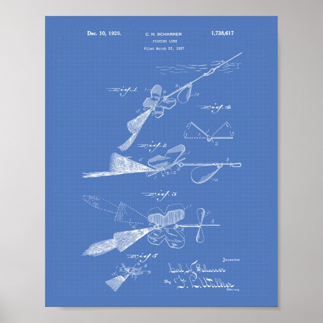 Fishing Lure 1929 Patent Art Blueprint Poster (Front)