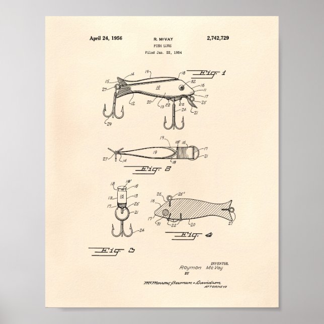 Fishing Lure 1956 Patent Art Old Peper Poster (Front)