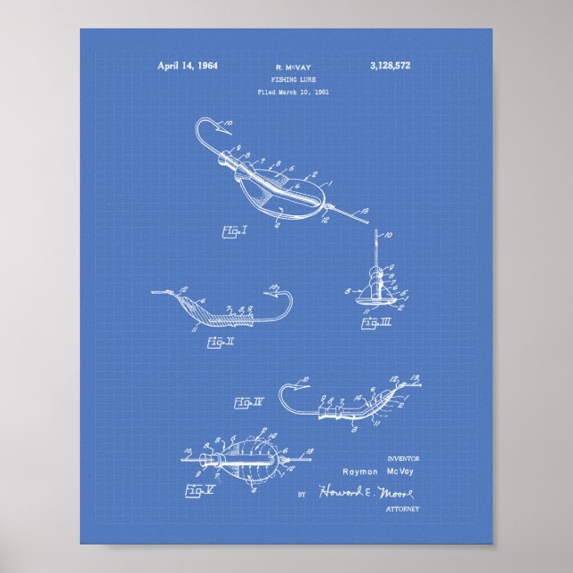 Fishing Lure 1964 Patent Art Blueprint Poster (Front)