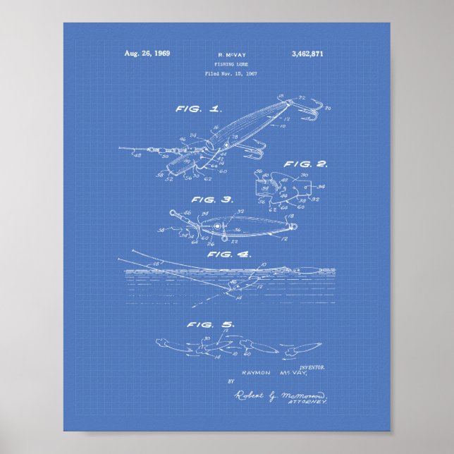 Fishing Lure 1969 Patent Art Blueprint Poster (Front)