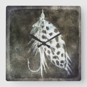 Fishing Lure - Fly Fishing Angling Fish Hook Square Wall Clock