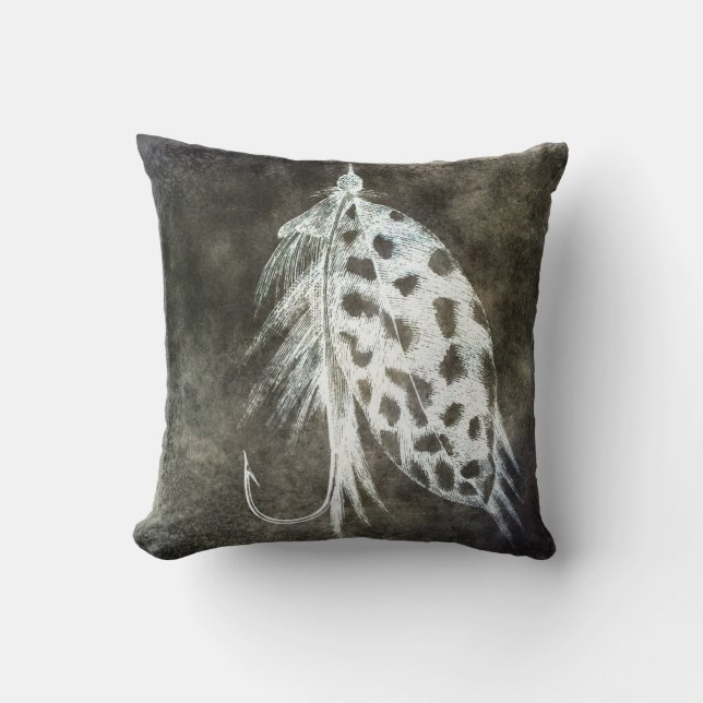 Fishing Lure - Fly Fishing Angling Fish Hook Throw Pillow (Front)