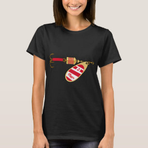 Fishing Lure Spinner - Plain Gold Red White T-Shirt