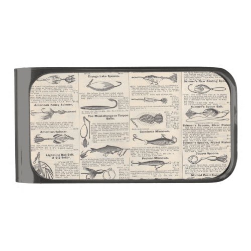 Fishing Lures Advertising Fisherman Art Gunmetal Finish Money Clip