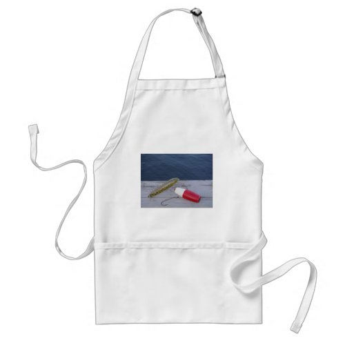 fishing lures at the lake red white blue adult apron