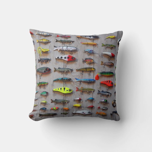 Fishing Lures Gone Fishing Gifts for Fishermen Throw Pillow (Front)