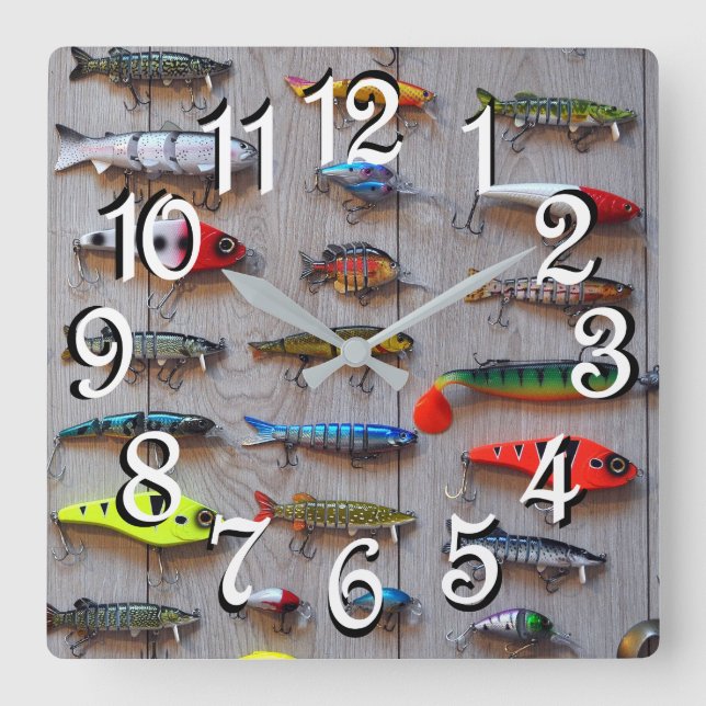 Fishing Lures Man Cave Wall Clock for Fishermen (Front)