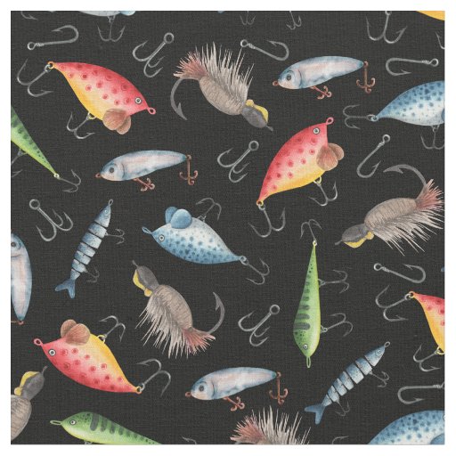Fishing Lures on Black Fabric