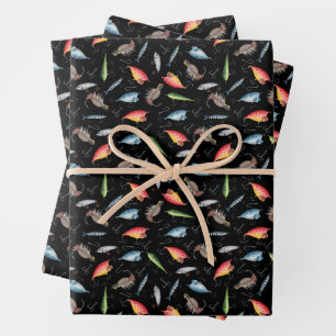 Fishing Lures on Black Wrapping Paper Sheets