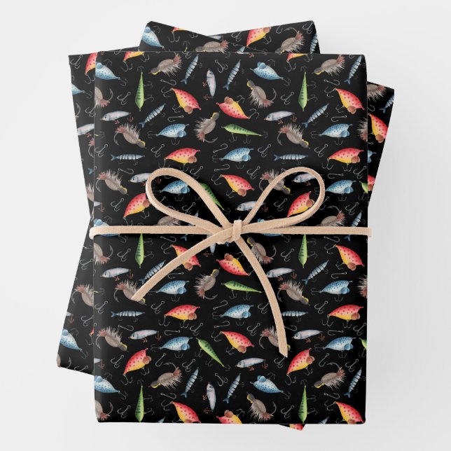 Fishing Lures on Black Wrapping Paper Sheets (In situ)