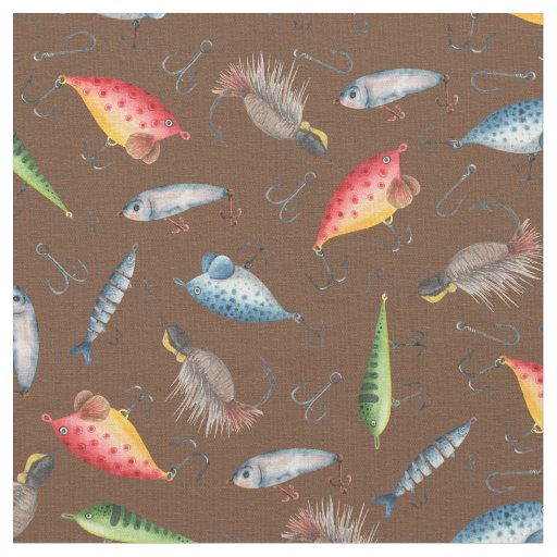 Fishing Lures on Dark Brown Fabric