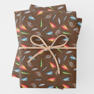 Fishing Lures on Dark Brown Wrapping Paper Sheets