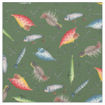 Fishing Lures on Forest Green Fabric
