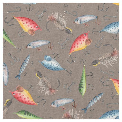 Fishing Lures on Gray-Brown Fabric