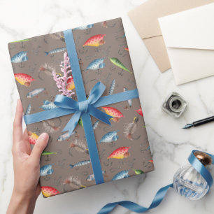 Fishing Lures on Gray-Brown Wrapping Paper