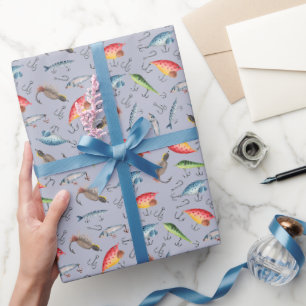 Fishing Lures on Gray Wrapping Paper
