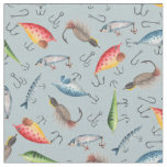 Fishing Lures on Light Blue-Gray Fabric