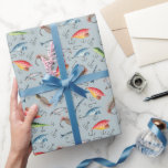 Fishing Lures on Light Blue-Gray Wrapping Paper