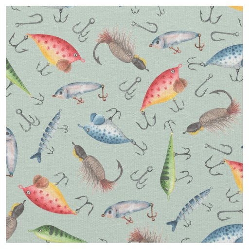 Fishing Lures on Light Green Fabric