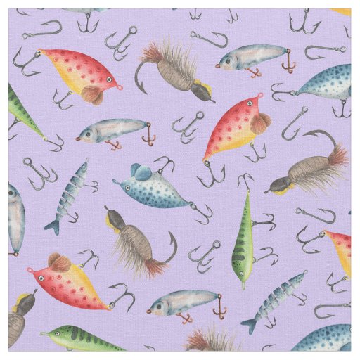Fishing Lures on Light Purple Fabric