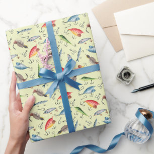 Fishing Lures on Light Yellow Wrapping Paper