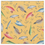Fishing Lures on Mustard Yellow Fabric