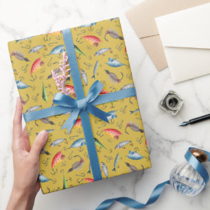Fishing Lures on Mustard Yellow Wrapping Paper