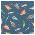 Fishing Lures on Navy Blue Fabric
