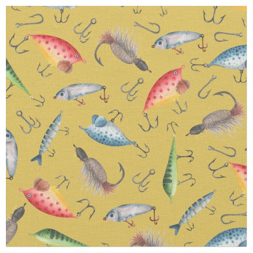 Fishing Lures on Yellow Fabric